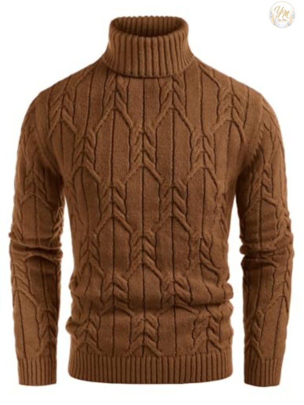 Mens Turtleneck Sweater Cable Knit Twisted Pullover Long Sleeve
